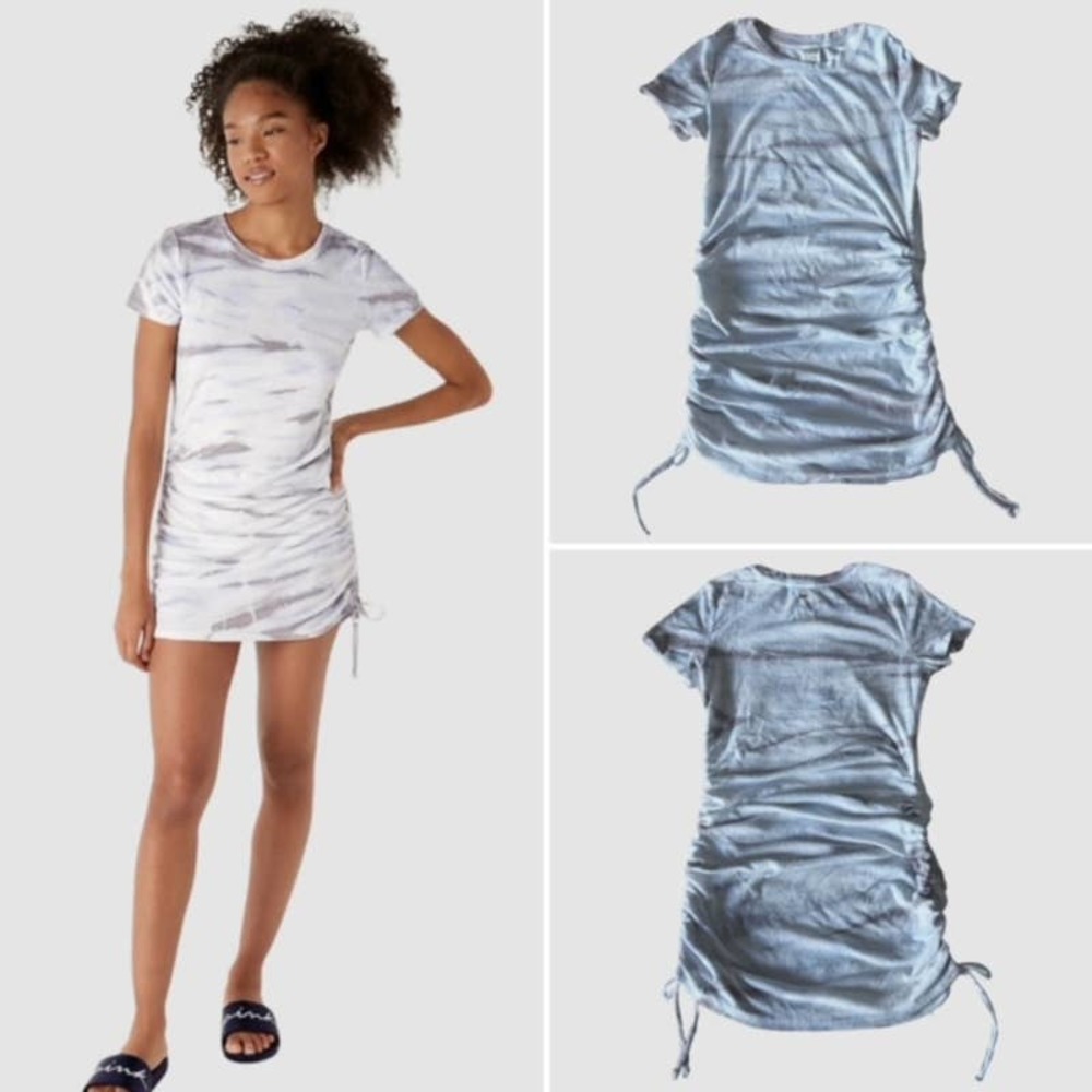 Victoria's Secret Beach Terry Cloth Ruched Side Dress Gray/Blue Tie Dye, NW-Sz S